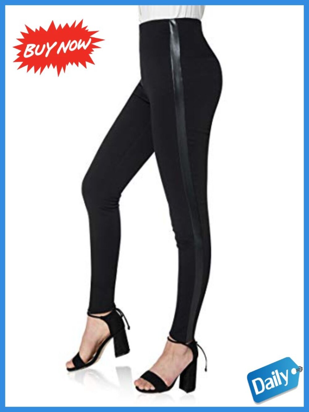 Asoran Women's Tuxedo Dress Pants Skinny Stretch Slacks with Leather Stripe